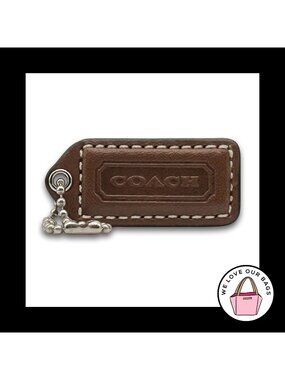 COACH Y2K VINTAGE Hang Tag Bag Charm Keychain Fob Chocolate Brown Leather 2"